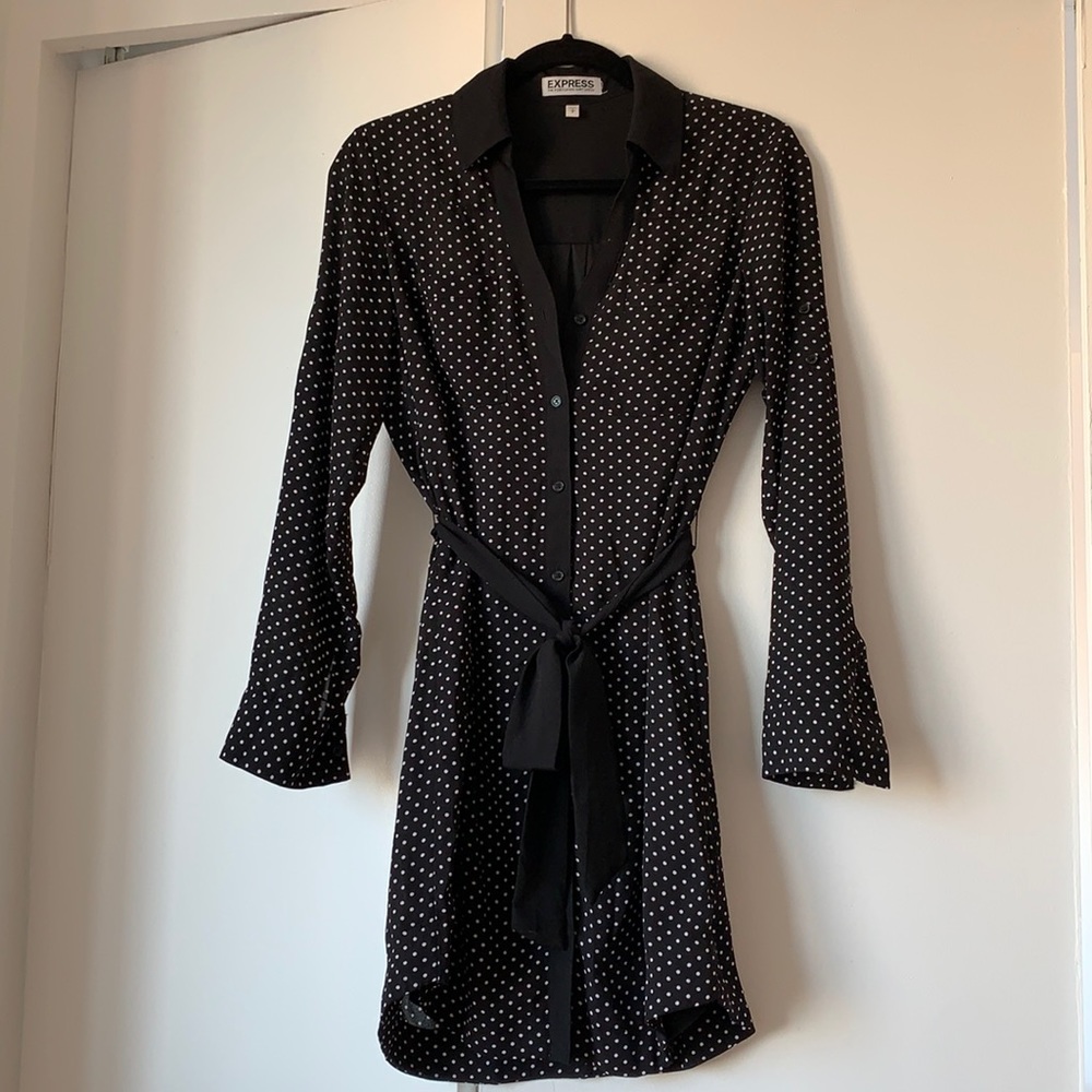 Express portofino shirt dress, white polka dot